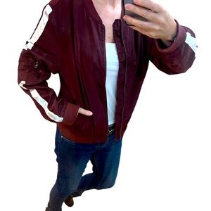 K Jordan - Bomber Jacket - Maroon with white stripe down sleeves - SZ L